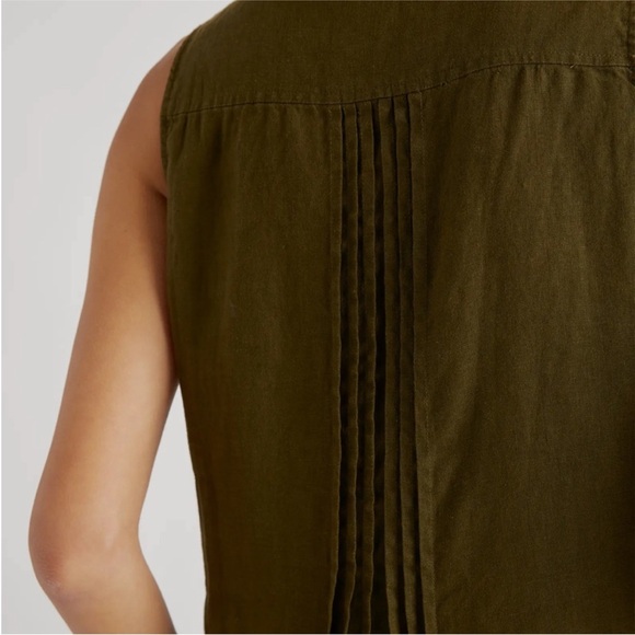 Quince 100% European Linen Sleeveless Swing Dress- Martini Olive-S - Picture 7 of 9